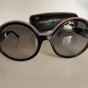 CHANEL Round/Oval Black and Pearl Pink Oversized Sunglasses with Case